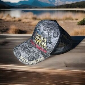 Biker Lifestyle Motorcycle Hat Trucker Cap Live Fast Ride Faster Wolf